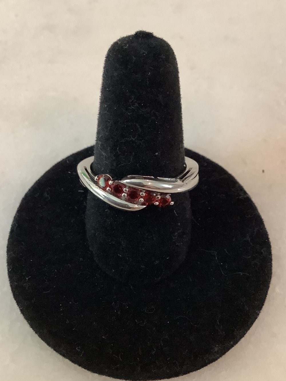 Sterling Silver Twisted Band Ring with Red Garnet Accents, Brand New